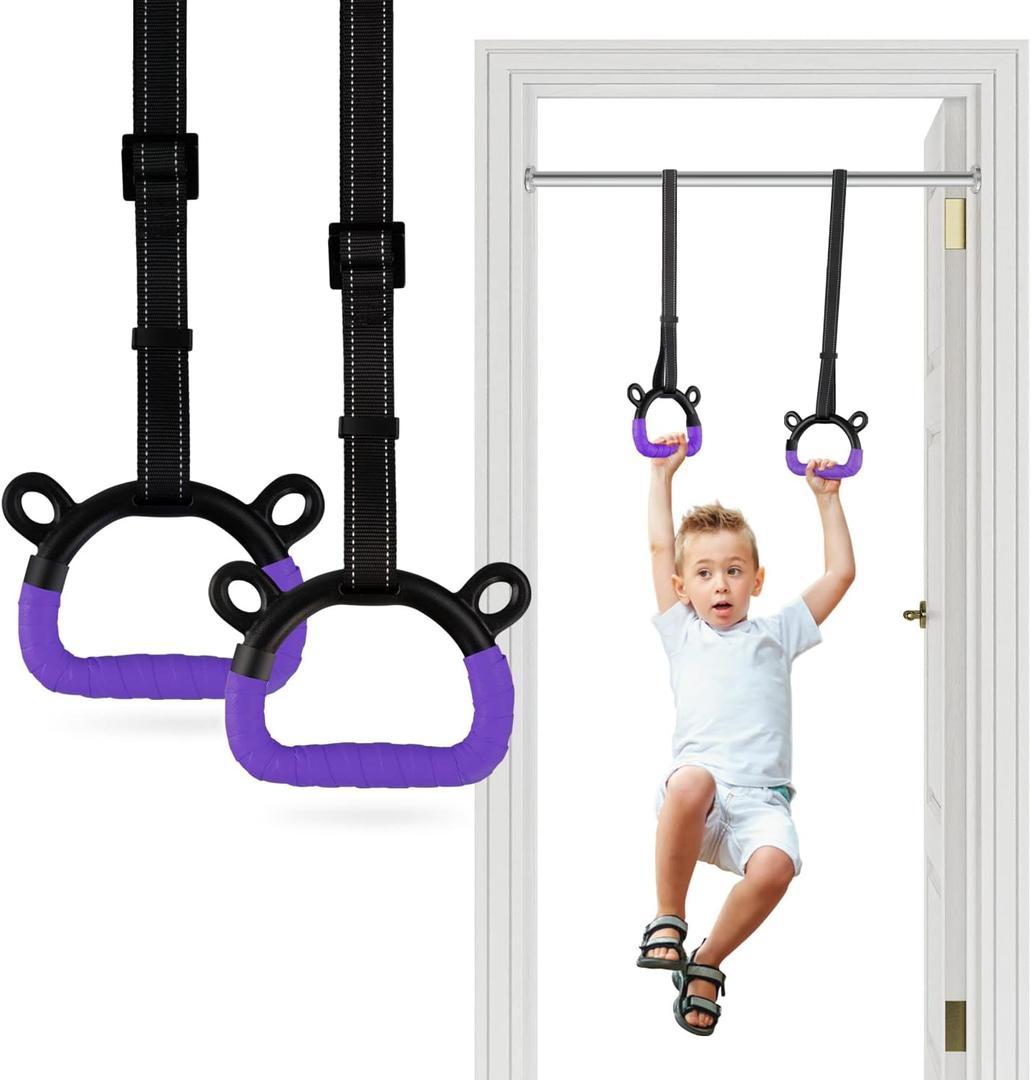 EXQ Home Kids Gymnastic Rings Pull up Rings for Chlidren Exercise,Indoor Gym Ring,Kids Gymnastics Rings with Adjustable Straps,Load Bearing 220lb (NO Bar) (Purple)
