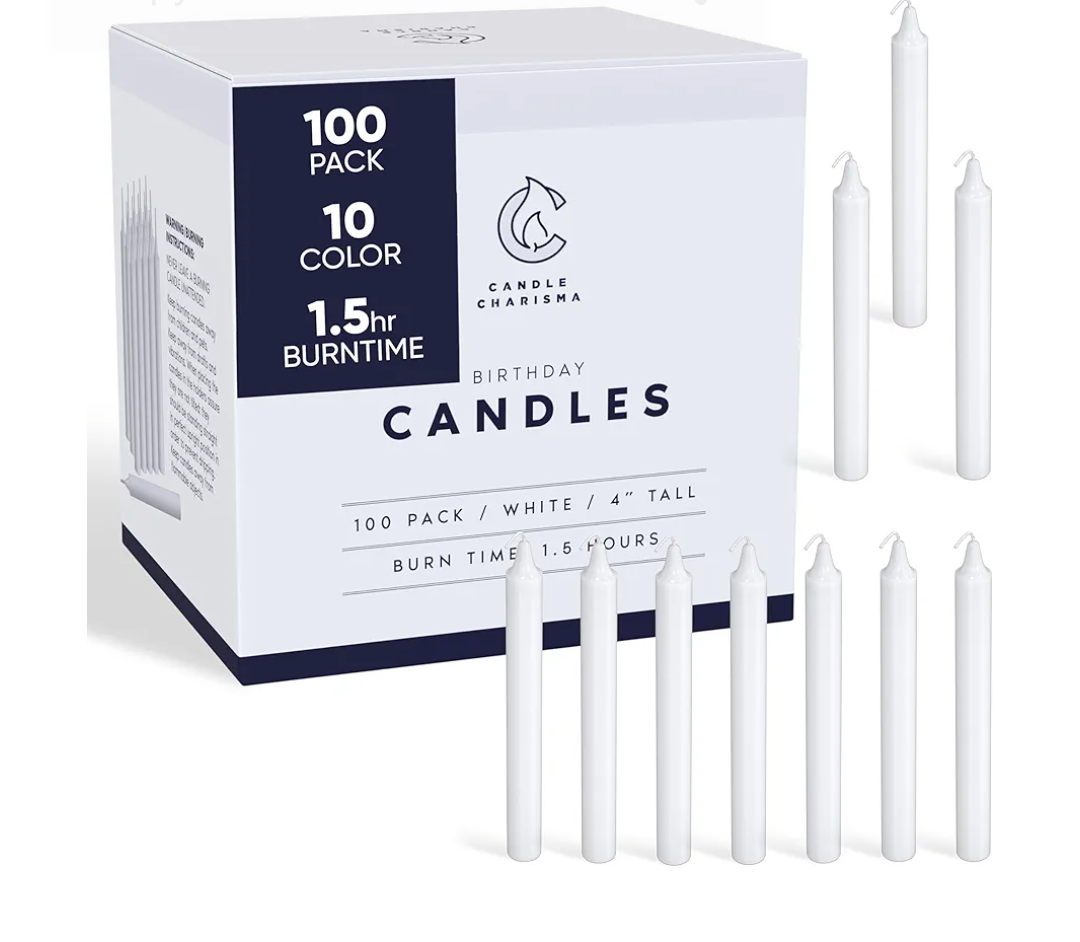 Candle Charisma 100 White Candles - 4" Unscented Paraffin Chime Candles, Smokeless & Dripless, Colored Candles, 1.5 Hours Burn Time 0.4" Thick Taper Candles