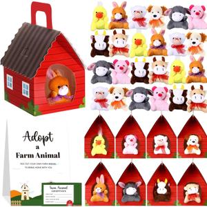 Blueweenly 73 Pcs Adopt a Farm Animal Set Party Favors Mini Plush Farm Toys Foldable Red Carton Barn Adoption Cards 1 Sign Animal Bulk with Favor Bags for Adopt a Pet Party Favors Birthday Supply