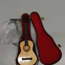 Wooden Miniature Guitar with Stand and Case Mini Musical Instrument Guitar Replica Collectible Figurines Dollhouse Accessories Model Home Decoration Display Ornament (7.87"x2.87"x0.94")