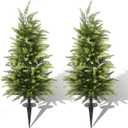 3FT Artificial Cedar Topiary Trees Set of 2, Real Touch & Dual-Tone Faux Cypress with Ground Spike, UV Resistant Realistic Fake Evergreen Shrubs for Indoor Outdoor Garden, Porch, Office Decor