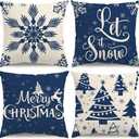 Christmas Pillow Covers 18x18 Blue Christmas Decorations Snowflake Throw Pillow Covers Xmas Tree Winter Holiday Decor Cushion Case for Sofa Couch Set of 4