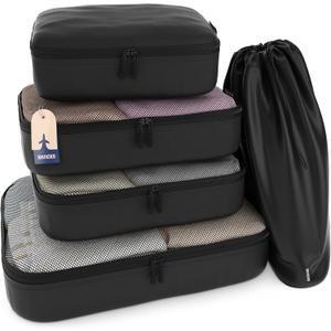 Shacke Premium 5 Packing Cubes Set - Lightweight Mesh Travel Luggage Organizers with Laundry Bag, 5-Piece Suitcase Storage System (Air Black) Shacke Premium 5 Packing Cubes Set - Lightweight Mesh Travel Luggage Organizers with Laundry Bag, 5-Piece Suitcase Storage System (Air Black)