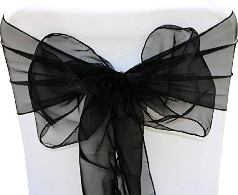 Organza Chair Bow Sash Dcor Bows Sashes for Wedding Reception Events Banquets Decoration - (Pack of 25, Black)