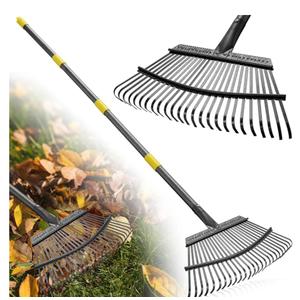 Garden Rake for Leaves: 18” Wide Metal Leaf Rake, 65” Long Adjustable Handle, Heavy Duty 25 Teeth, Fast Kids Women Large Lawn Yard Garden Leaf Cleanup Gardening Rakes: Grass,Debris,Pine Needles Pick