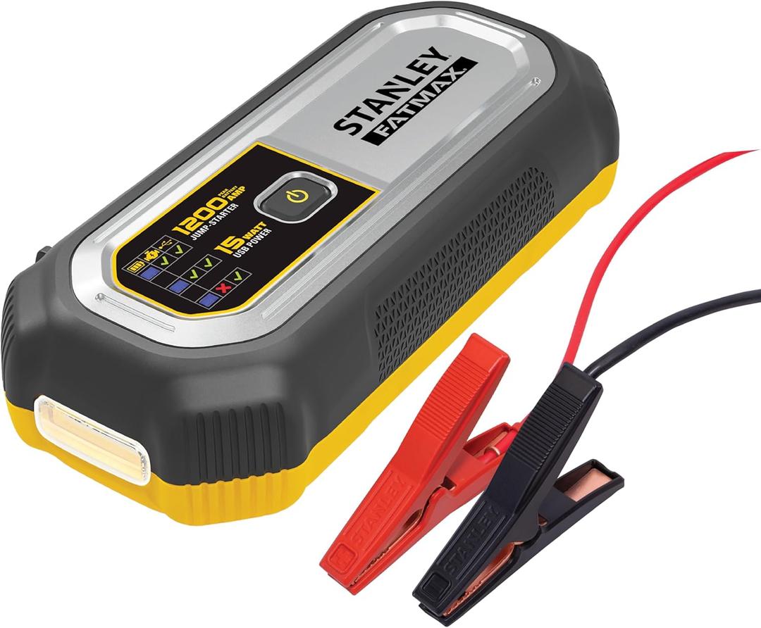 STANLEY LJ12FC 1200A Lithium Jump Starter with 15 Watt USB-A and USB-C Power, Includes Clamps and Carrying Case