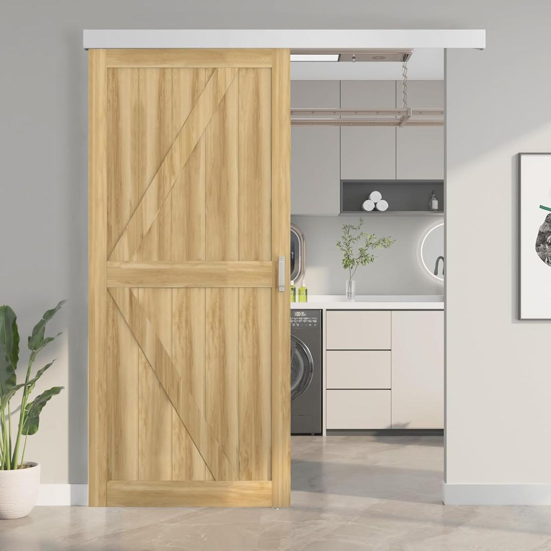 Barnsmith 6FT Sliding Barn Door Hardware Track Kit with Handles, Low Clearance Aluminium Alloy Box Rail Track, Silvery