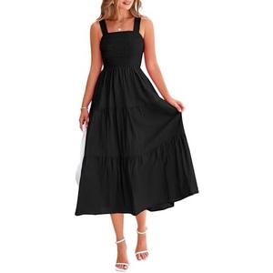 PRETTYGARDEN Midi Dress for Women 2025 Summer Smocked Ruffle A Line Long Flowy Dresses Cute Sleeveless Beach Sundress, Size Large 