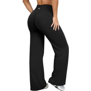 OQQ Yoga Pants Women High Waist Stretch Casual Soft Straight Leg Bottoms (Medium, Black)