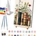 xackcme Book Paint by Numbers for Adults with Framed Canvas - with Wooden Easel, Flowers Paint by Number on Canvas, DIY Books Acrylic Oil Painting Kits with Brushes for Home Wall Decor (8x12 inch) (BKH1847)
