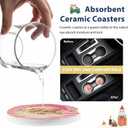 Christmas 2 Pack Car Coasters for Cup Holders Christmas Santa Claus White Pink Strips Absorbent Ceramic Stone for Auto Drinks Coasters Removal Car Cup Holder Coaster with A Finger Notch (Set of 2)