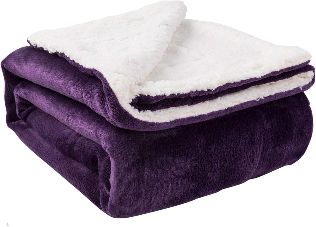 NANPiper Sherpa Blanket - Twin Size Thick Velvet Plush Reversible Bed Blanket for Winter - Purple (60"x80") (Twin(60"x80"), Purple)