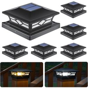 APONUO Solar Post Cap Lights, 4x4 Black Plastic Outdoor Waterproof Lights, Warm White/Cool White LEDs, Fence/Deck Decor, Garden Lighting (6)