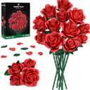 Red Roses Flower Bouquet Building Sets, 670Pcs Artificial Flowers Building Blocks Compatible with Lego Flowers Valentines Day Gifts for Her/Mom/Girlfriend/Wife/Couple Romantic Table Home Decor