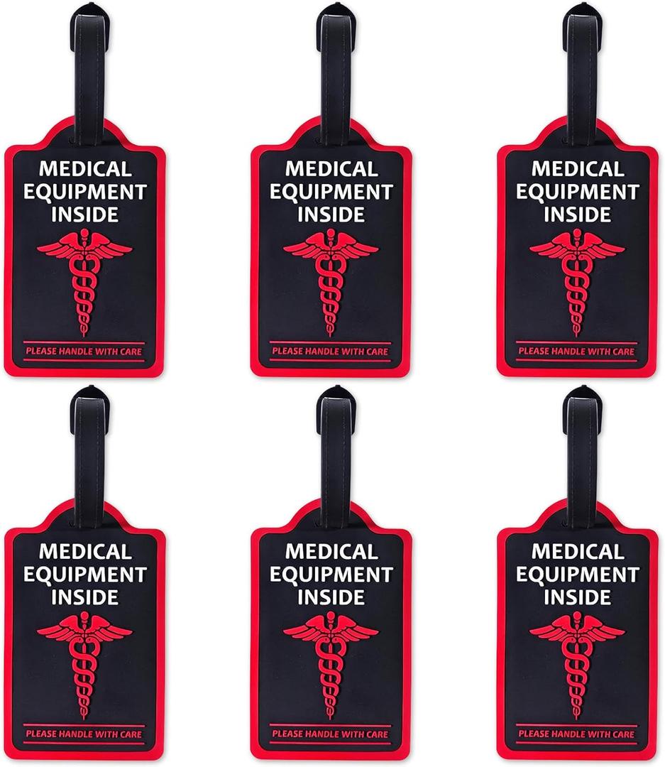 6-Pack Medical Equipment Luggage Tags with Detachable Info Card Medical Alert Tag for Travel Suitcases & Backpacks
