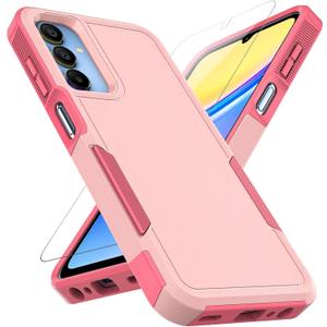 for Samsung Galaxy A15 5G Case: Dual Layer Protective Heavy Duty Cell Phone Cover Shockproof Rugged with Screen Protector - Military Protection Bumper Tough - Samsung Galaxy A15 5G 2024, Pink (Pink (PC) + Pink (TPU))