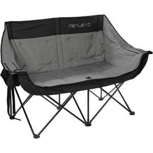 REALEAD Double Camping Chair - Oversized Camping Loveseat for Adults Two Person Support 650 lbs - Heavy Duty Folding Camp Chair with Cooler Bags for Outdoor Sports Beach (Grey)