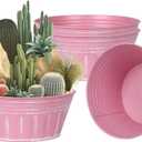vensovo 10 Inches Pink Metal Rustic Plant Pots - 4 Pcs Large Shallow Galvanized Planters with Drain Hole and Rubber Plug, Rustproof Tin Bucket Succulent Pot Indoor Farmhouse Vintage Style for Decor