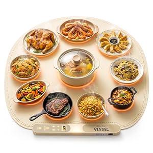 6 x  Food Warming Mat for Round Tables & Lazy Susans - 28” Extra Large Centerpiece Silicone Electric Warmer for Pizza, Parties & Gatherings with 7 Heat Levels, Timer, Child Lock