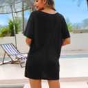 AI'MAGE Women's Swimsuit Coverup Short Sleeve Bathing Suit Cover Up Casual T-Shirt Dress Loose Beachwear Coverups (Black, M)