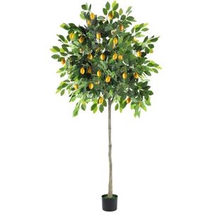HEOMU 6FT Faux Lemon Tree with Vivid Leaves and Realistic Lemons, Fake Lemon Tree with Pot, Artificial Trees for Indoor Outdoor Front Porch Living Room Office Home Decor