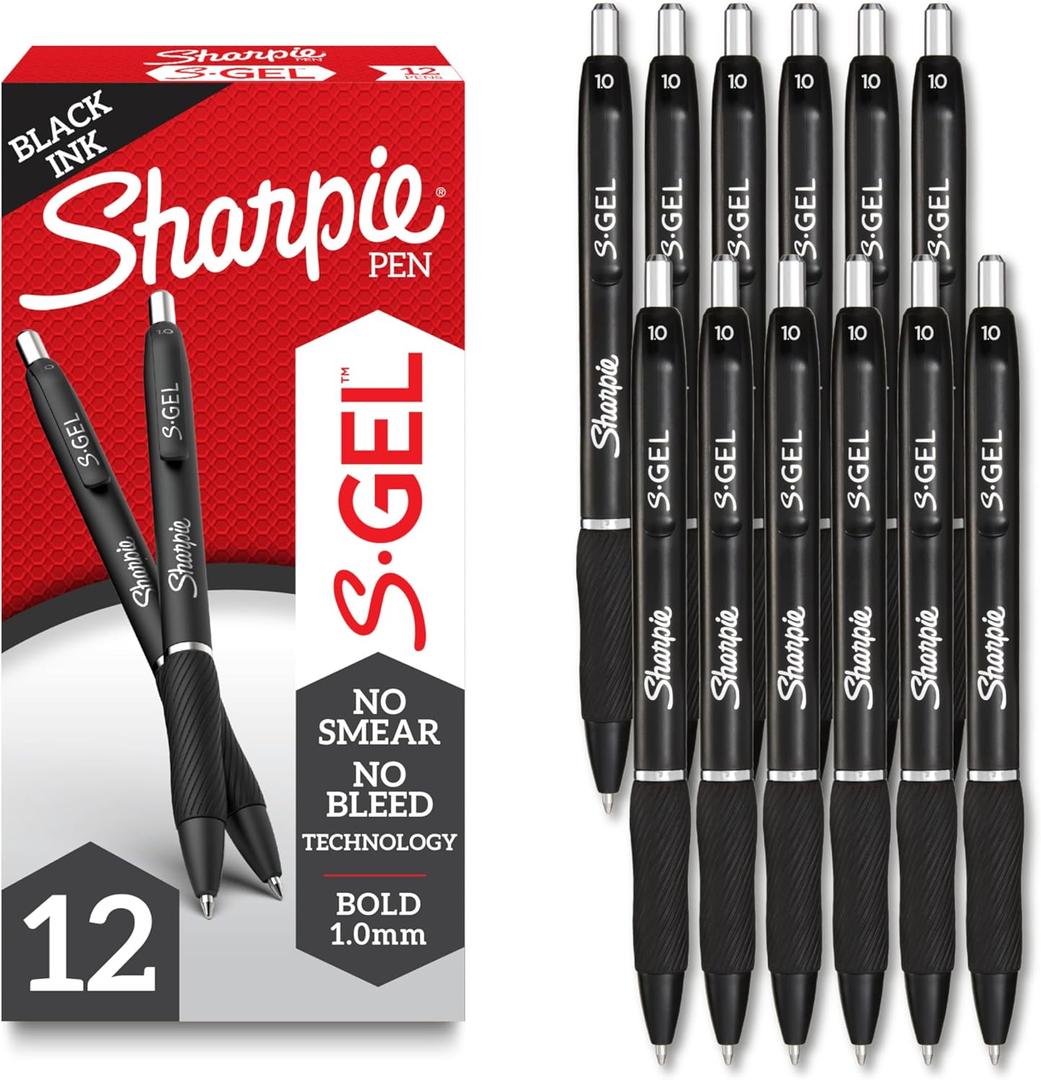 Sharpie S-Gel Drawing Pens Writing Ink For Journaling Coloring Bold Point (1.0Mm) Black Ink 12 Count
