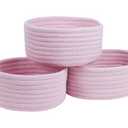 Small Storage Basket, Set of 3 Woven Baskets, Cotton Rope Small Baskets for Organizing, Cute Mini Tiny Round Basket, Bathroom Organization Bin (Pink)