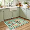 Rugflix 2x3 Small Area Rugs for Entryway, Washable Entrance Door Mat Non-Slip, Soft Low Pile Stain Resistant Vintage Floral Indoor Throw Rug for Kitchen, Bedroom, Hallway, Green