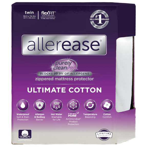AllerEase Ultimate Allergy Protection and Comfort Zippered Mattress Protector, Twin, White