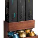 Wood Pod Dispenser Designed for Nespresso Vertuo Capsules, Freestanding Countertop Pods Rack, Coffee Pods Holder for Home or Office Kitchen Counter, Dispenses 3 Coffee Flavors (Brown)