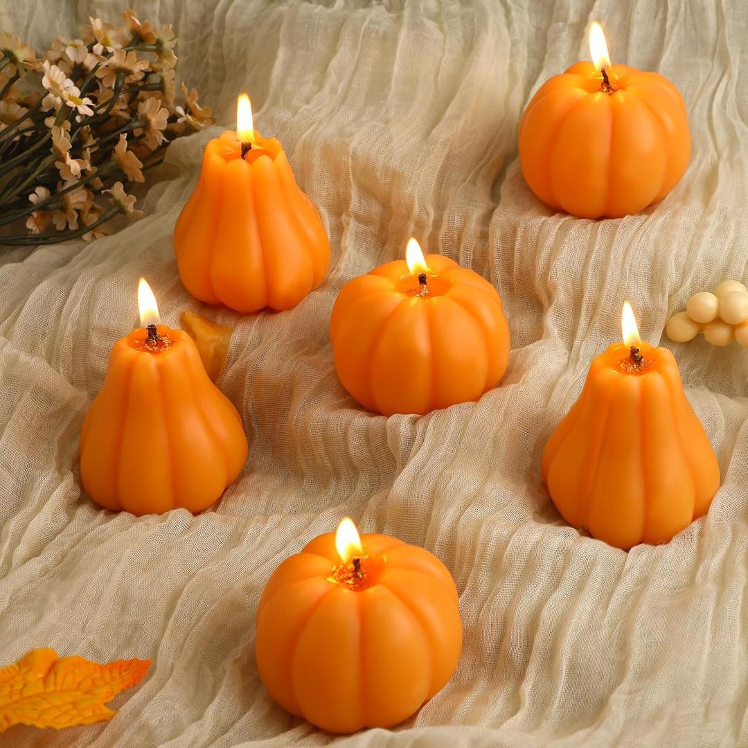 MTLEE 6 Pcs Fall Pumpkin Candles Pastel Halloween Soy Wax Candles Autumn Little Pumpkin Baby Shower Favors with Gift Box Thanksgiving Autumn Centerpieces for Fall Wedding Birthday Decorations(Orange)