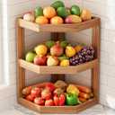Fruit Basket for Kitchen Counter - 3 Tier Wooden Corner Fruit Basket Stand for Countertop, Large Fruit Bowl and Vegetable Storage Organizer, Fruit Holder Rack for Potato, Onion, Snack