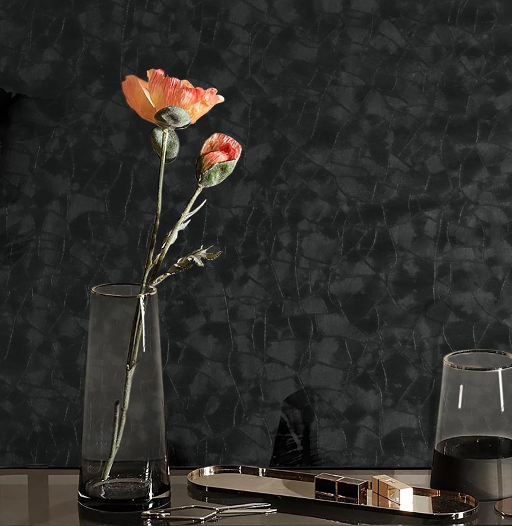 CiCiwind Black Textured Peel and Stick Wallpaper Embossed Self Adhesive Removable Decoral Contact Paper for Walls Covering Bedroom Living Room 15.7"78.7"