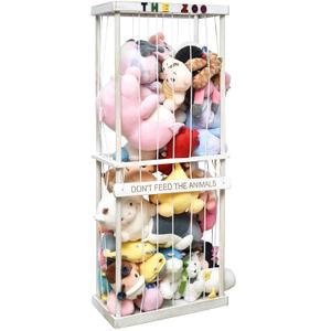 FUIN 58.46" Stuffed Animal Zoo Storage Cage, Large Wooden Stuffed Animal Jail Organizer for Plushies and Squishmallow, Durable Corner Stuffed Animal Tower Holder Display, White