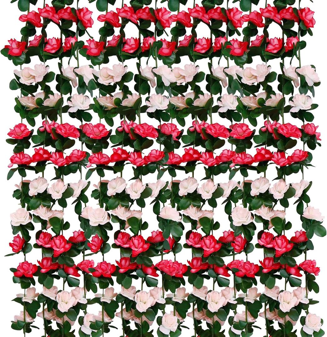 12 PCS 98.4 FT Artificial Flower Garland Pink Rose Garland for Wedding Room Decor12,Pink