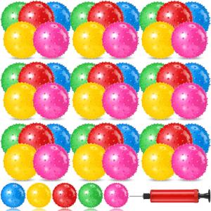 Jexine 150 Pcs 6.3 Inch Knobby Balls Bulk Spiky Bounce Ball Sensory Balls with Air Pump Small Inflatable Bouncy Balls Soft Bounce Party Favors for Kids Baby Massage Stress Play Set