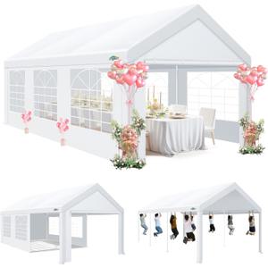 COBIZI 10x20 Tents for Parties Heavy Duty, Party Tent 10x20 with Removable Sidewalls & 4 Built-in Sandbags, Commercial Wedding Large Tent, UV 50+, Waterproof, Windproof White