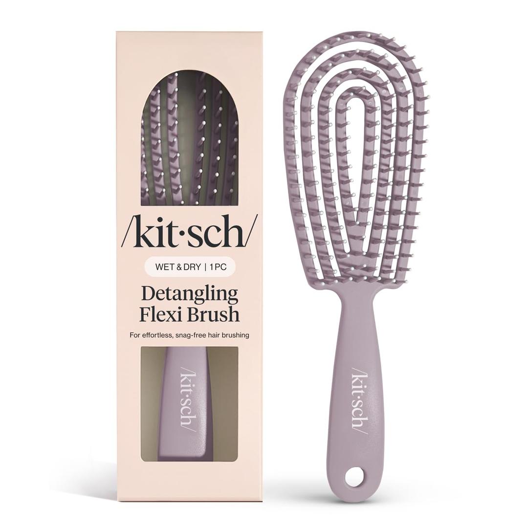 Kitsch Detangler Brush  Flexible Curly Hair Brush for Women, Men & Kids | Detangling Hairbrush with Bendable Frame and Ultra-Smooth Bristles for Wet or Dry Strands - Soft Violet