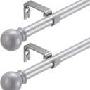 2 Pack Silver Curtain Rods for windows 32 to 48 inch, 5/8 inch Splicing Heavy Duty Metal Curtain Rod Set with Brackets