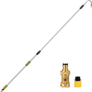 20FT Reach Gutter Cleaning Tools from Ground, 12FT Telescoping Gutter Cleaning Wand with 360° Rotating Metal Nozzle, Brass Valve, Hose Attachment for Garden Hose