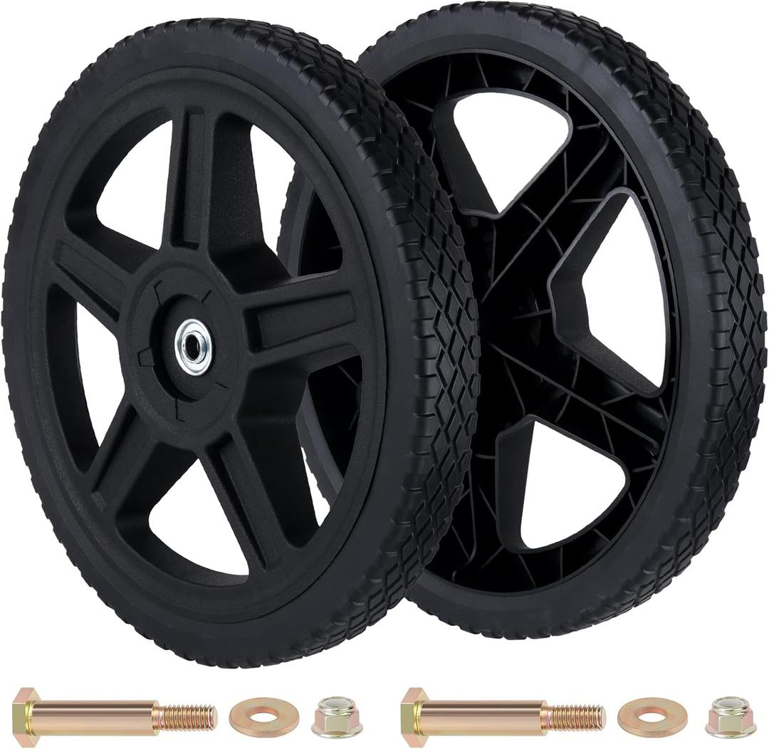 CheeMuii 2 Pack 14" Push Lawn Mower Wheels 2 Pcs 14 Inch Push Mower Wheels with Bolts and Lock Nuts Kit Fit for Most Standard push Lawn Mowers/Generator/Garden Tiller/Handtruck