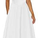 Kaximil Women's Square Neck Sleeveless A Line Maxi Dress Smocked Ruffle Flowy Casual Long Dresses, Medium, White