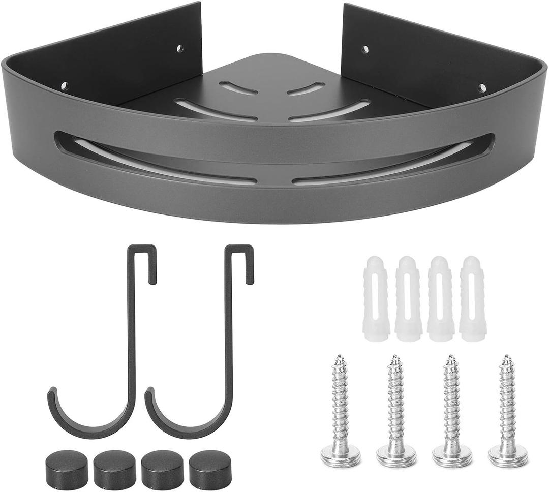 Kuuleyn Corner Shower Shelf, Aluminum Triangular Storage Rack Organizer, Gray