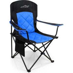 FAIR WIND Oversized Fully Padded Camping Chair, Heavy Duty Quad Fold Arm Chair Support 350 LBS with Cup Holder, Collapsible Lumbar Back Chair Portable for Outdoor, Blue