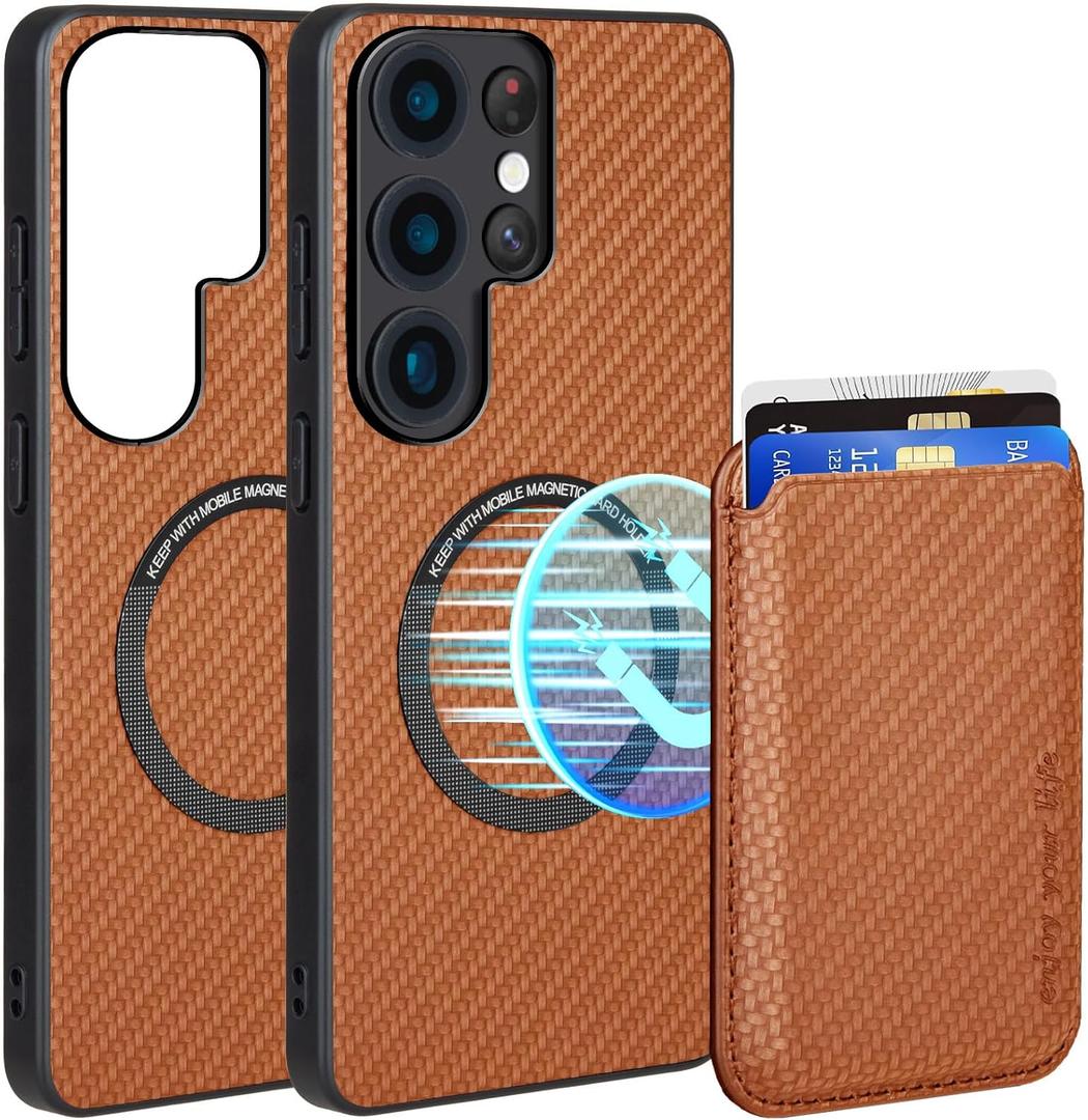 Designed for Samsung Galaxy S25 Ultra Case, Galaxy S25 Ultra Case with Card Holder, Supporting for Mag-Safe & Magnet, Knitted PC Cover with Soft TPU Edges, Anti-Slip & Shock-Absorbing(Orange)
