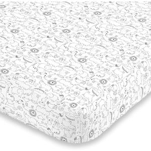 Carter's Black & White Safari Animals Super Soft Mini Crib Fitted Sheet, Black, White