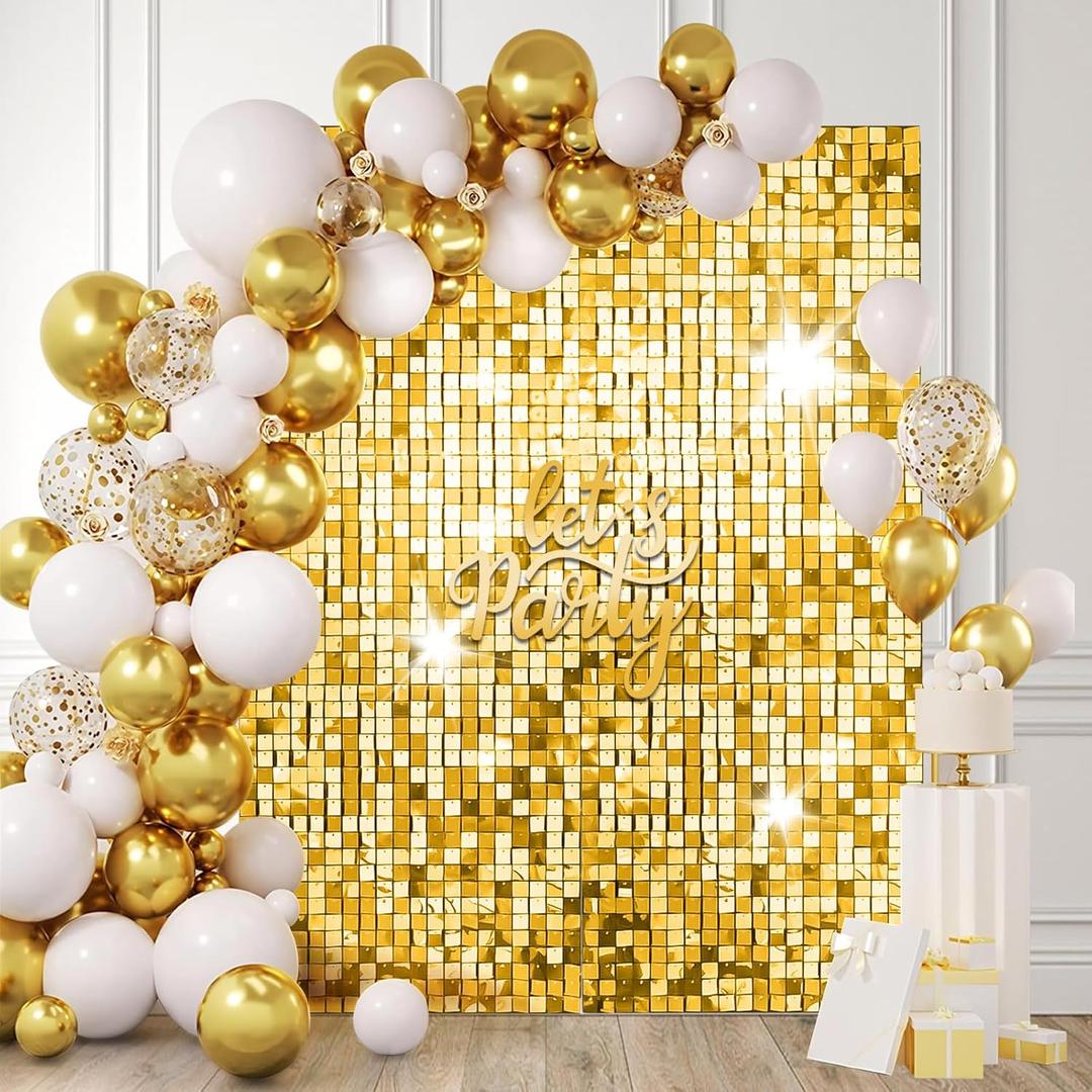 24 Pcs Gold Shimmer Wall Backdrop - 4x6 FT Gold Sequin Wall for Graduation, Anniversary & Engagement Decor