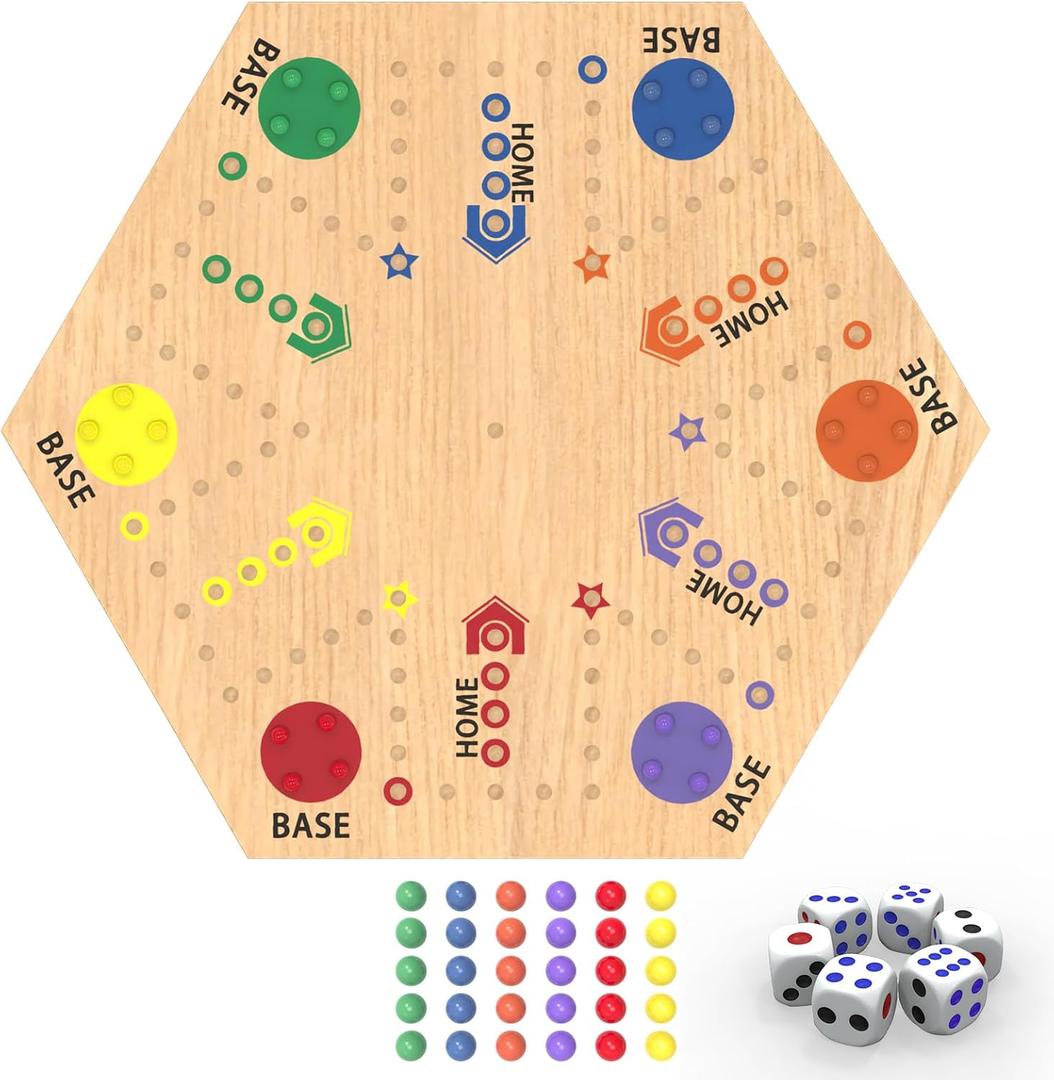 Aggravation Board Game,Wahoo Board Ga me,15" Wooden Original Marble Game Double Side Painted,Fast Track Bo ard Ga me for 6 and 4 Players with 30 Marbles,for Family Game Night