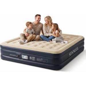 SENNOUL King Size Air Mattress with Built in Pump - Upgraded Blow Up Bed, 2 Mins Quick Self Inflatable/Deflation, 18"/750lbs Max, Strong Support,No Leakage,No Odor,for Home,Guests,Camping,Travel