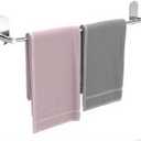 Self Adhesive Towel Bar for Bathroom 24ich Stainless Steel and Zinc Alloy No Drill Towel Rack Heavy Duty Hanger Stick On Hand Towel Holder for Kitchen, Cabinet, Door, Shower, Polished Chrome